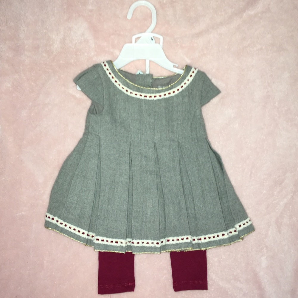 Pleated Grey Dress with Maroon Tights